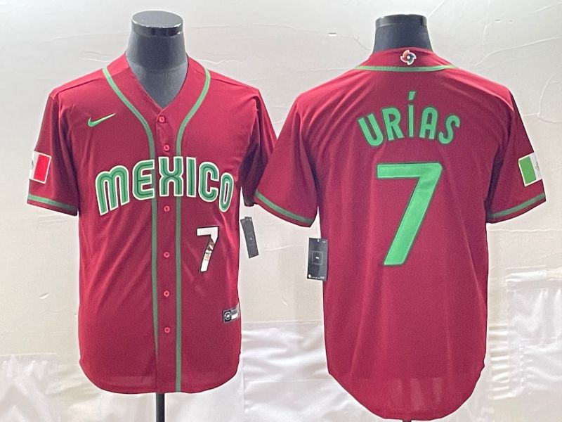 Men 2023 World Cub Mexico 7 Urias Red Nike MLB Jersey7